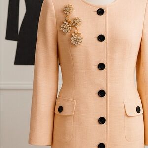🧥 Karl Lagerfeld Paris Tweed Coat (Blush Peach)